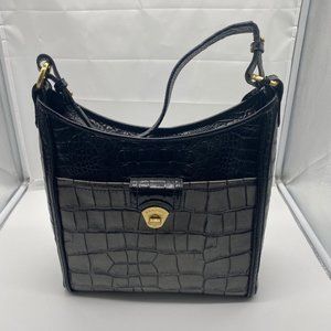 JS EUC Brahmin Leather Handbag Shoulder  Purse Bag Black Gray